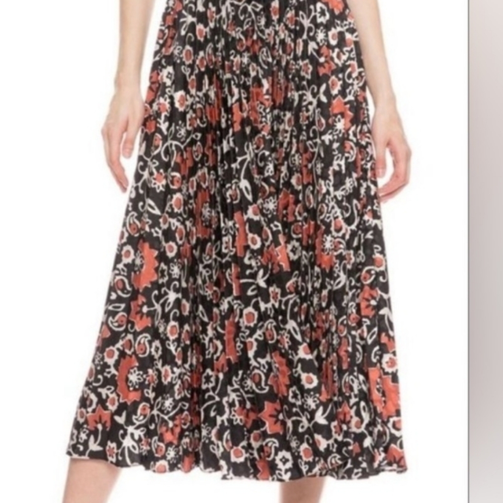 SALONI Black and Pink Pleated Midi Skirt Resort Wear